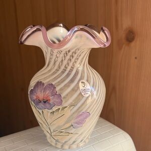 Fenton Pink and Cream Floral Vase
